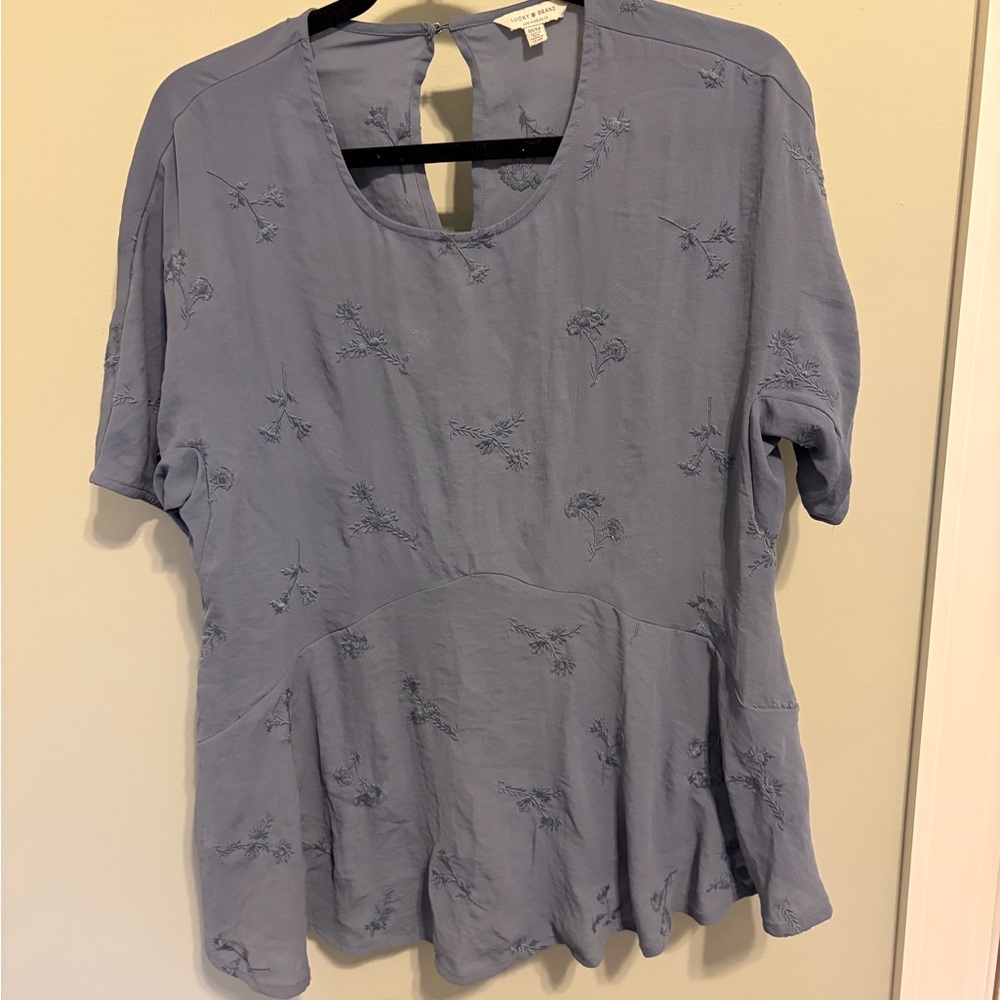 Lucky Brand Slate Blue Embroidered Top
